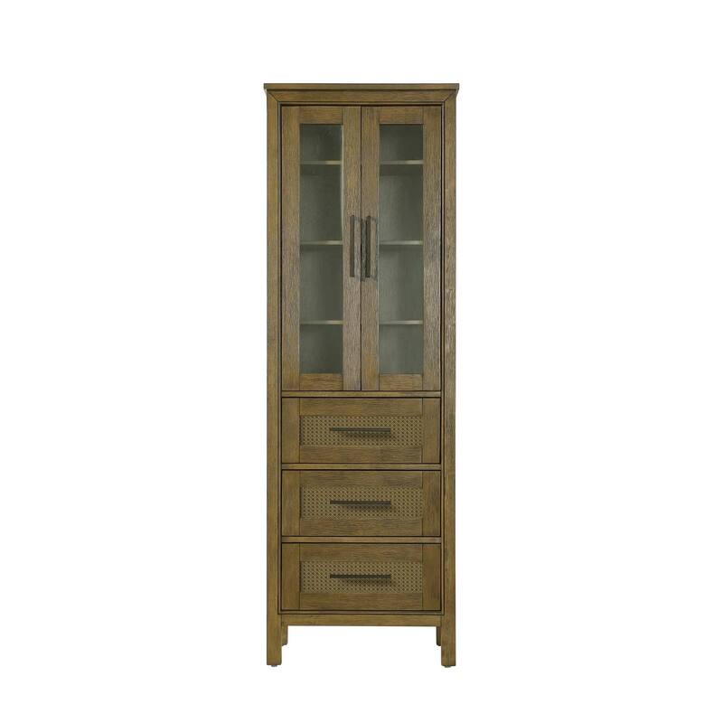 Winslow 16-28 Inch Bath Storage Glass Cabinet - Hazel Oak - 24"