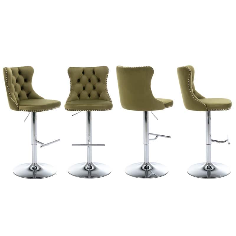 Velvet Upholstered Nailheads Tufted Swivel Bar Stools (Set of 4)