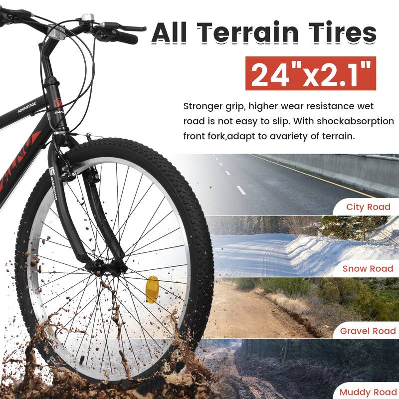 Unisex Mountain Bike - Carbon Steel Frame, Multiple Speeds, Dual V-Brake - 21