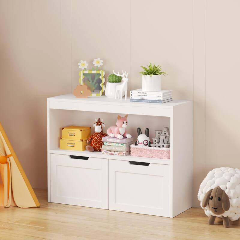 Anmytek White Storage Cabinet with Doors and Shelf Toy Organizer for Playroom and Bedroom