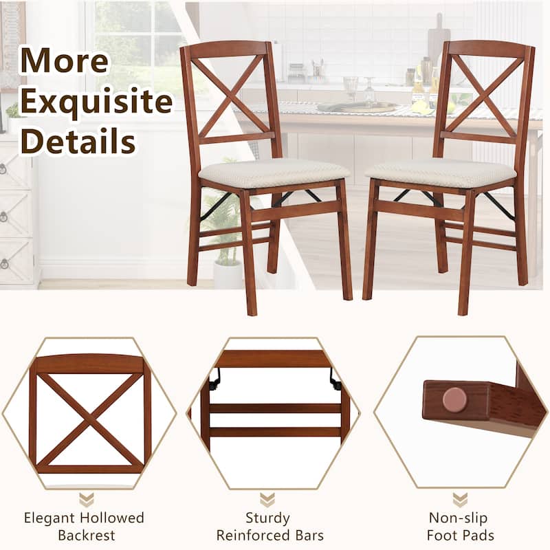 Gymax 4 Set Kitchen Chairs w/ Rubber Wood Frame Upholstered Seat