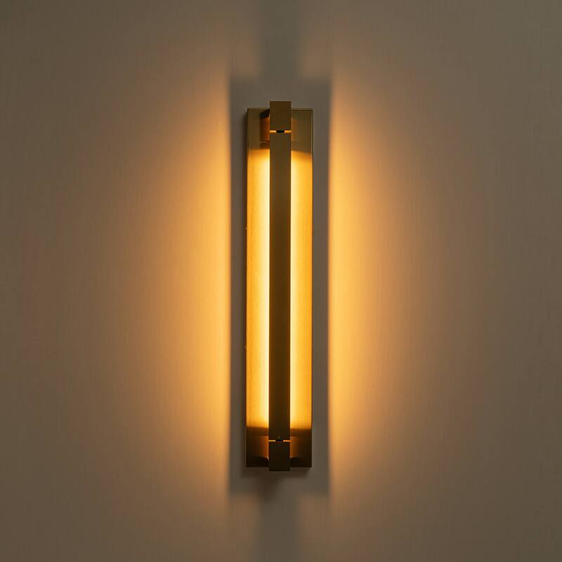 23.6 in. 1-Light Modern Black/Gold Linear Bathroom Vanity Light over Mirror Rotatable Aluminum Integrated LED Wall Light