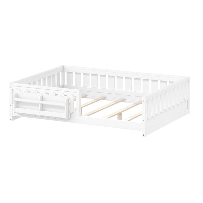 GDFStudio - Modern Wooden Full Size Platform Bed with Guardrail and Storage Shelves