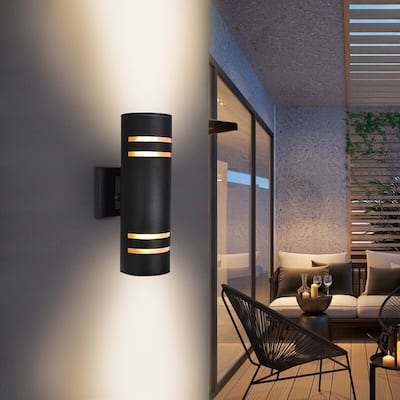 2-Light Modern Farmhouse Up& Down Optically Controlled Outdoor Wall Light Armed Sconce - N/A