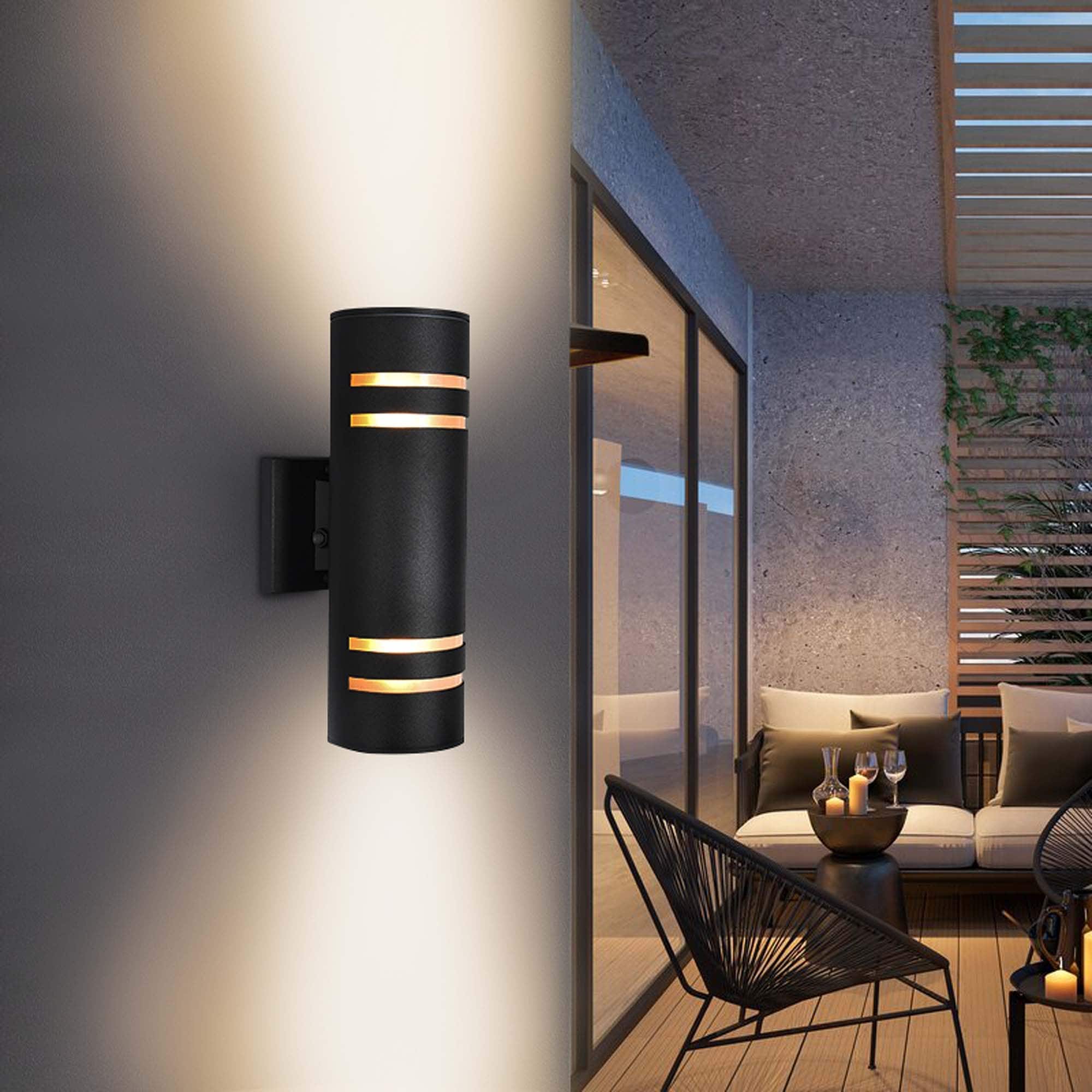 2-Light Modern Farmhouse Up& Down Optically Controlled Outdoor Wall Light Armed Sconce