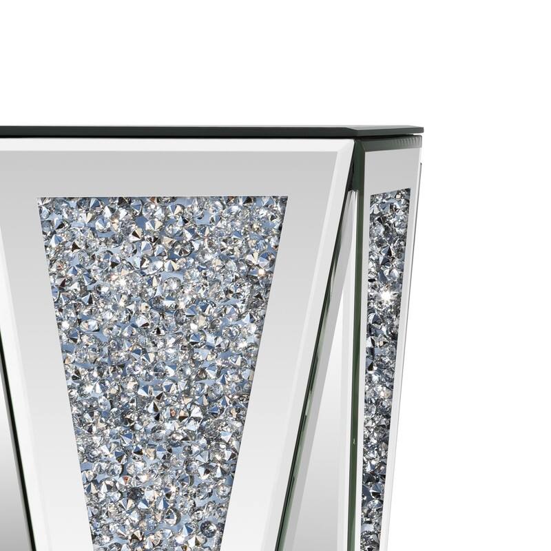 Hexagonal Mirror Top End Table with Crystal-Inlaid
