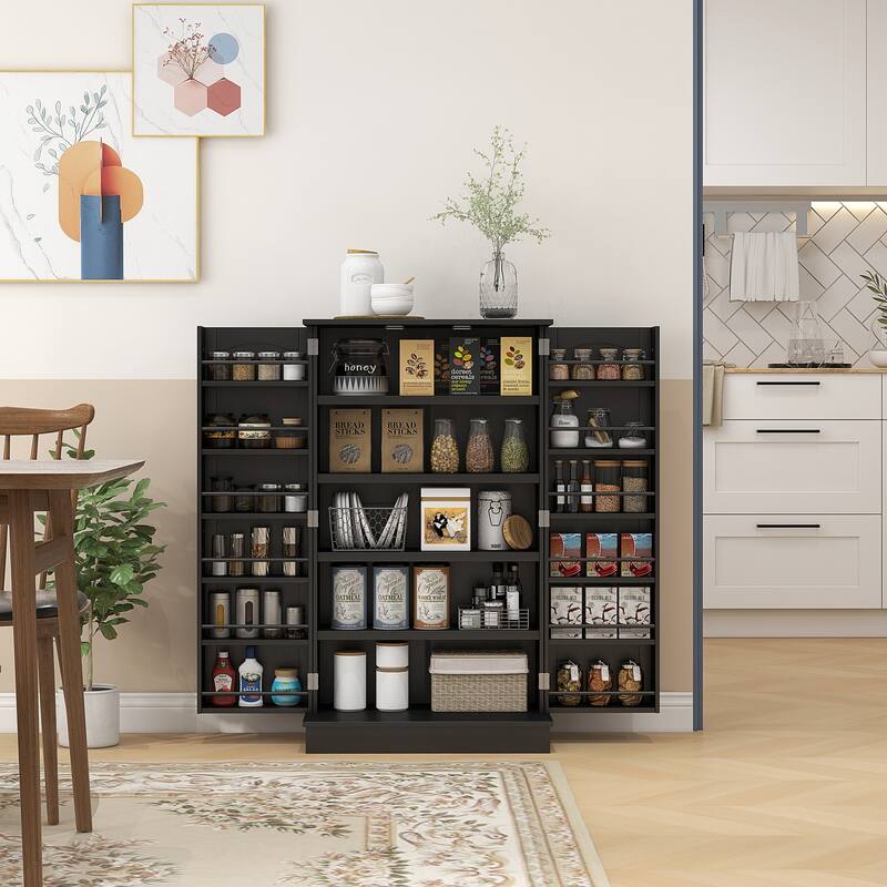 HOMCOM 41" Kitchen Pantry, Modern 2-Door Kitchen Storage Cabinet with 5-tier Shelving, 12 Spice Racks and Adjustable Shelves