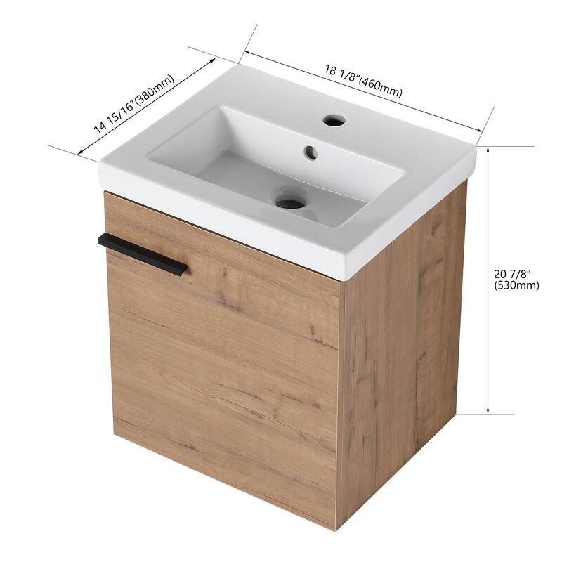 18" Wall-Mounted Bathroom Vanity with Ceramic Top and Basin