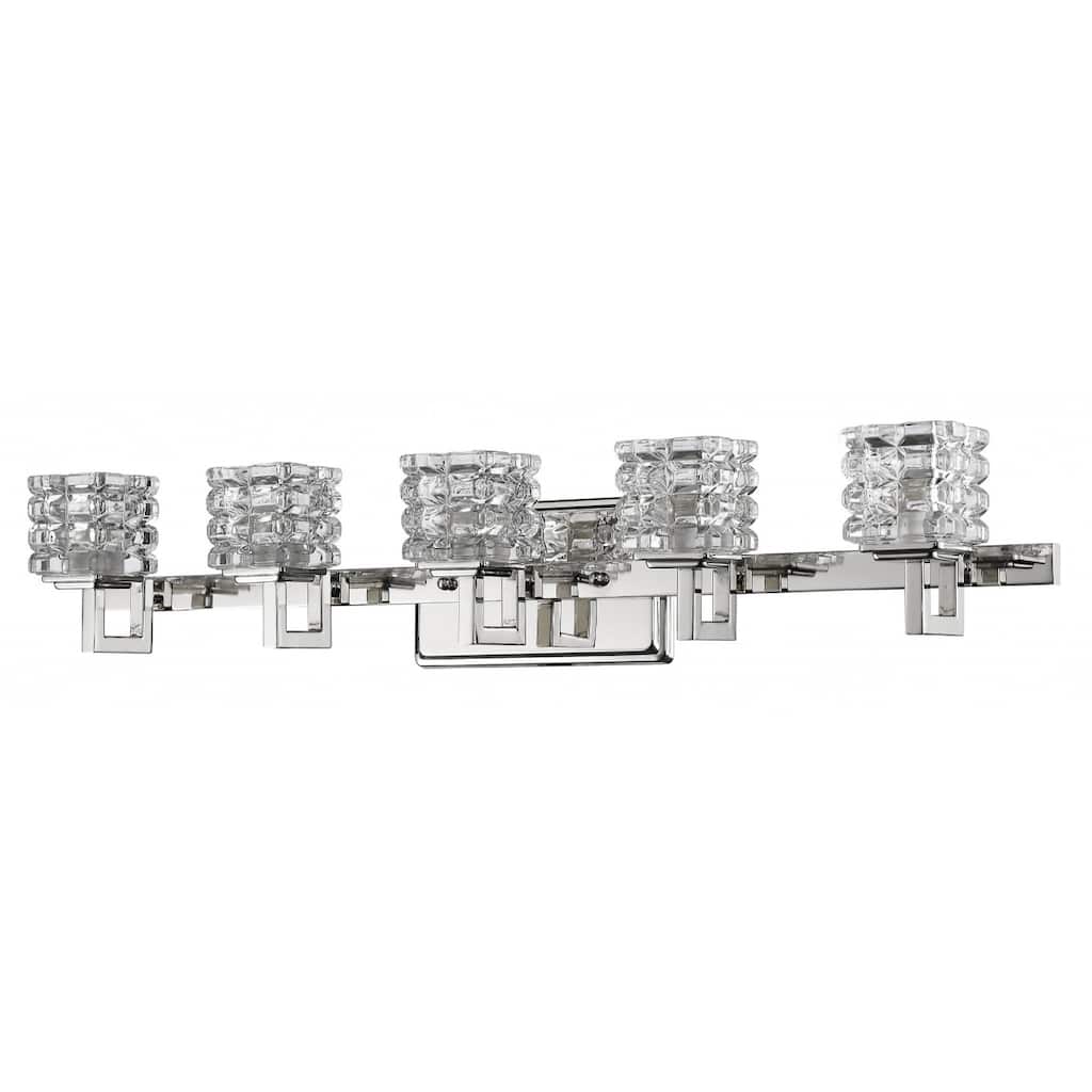 5-Light Silver Flush Mount Vanity Light Fixture with G9 LED Bulbs and Steel Body and Crystal Shades - 5.75" H x 30" W
