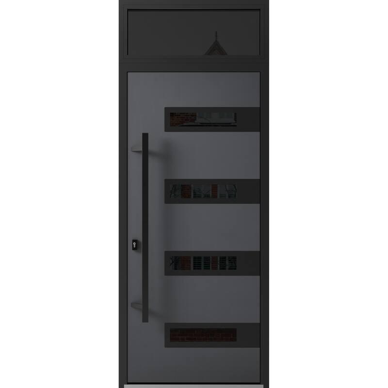 Front Prehung Steel Door Ronex 1055 Teak 2 Side and Top Window Sidelite W16+36+16xH80+16 Lh I - Grey - 36 x 96