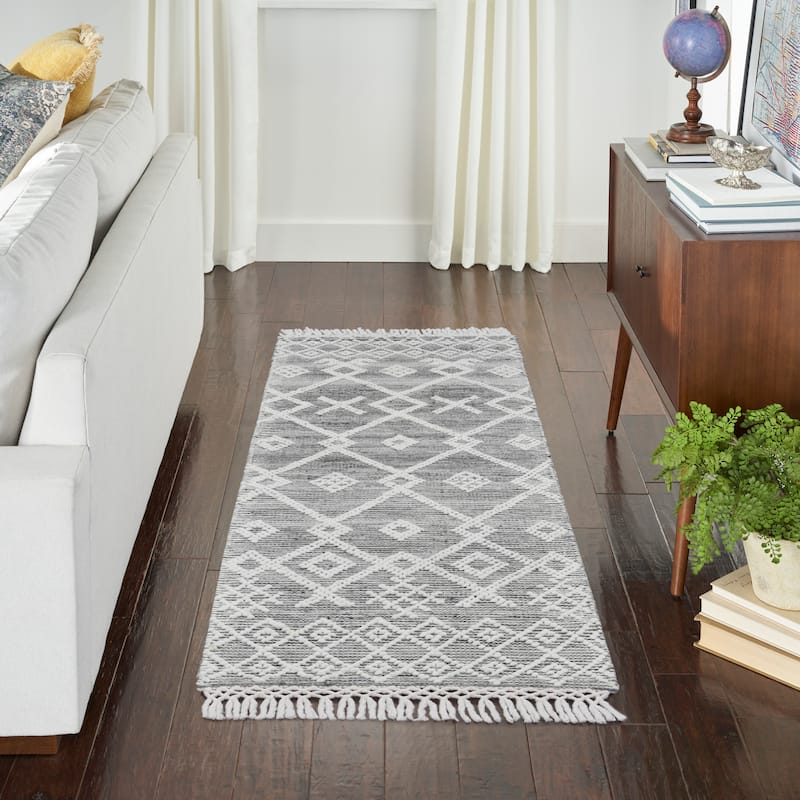 New Concept Washables Grey/Ivory Flat Woven Moroccan Indoor Area Rug - 2' 3" x 8' - Grey/Ivory