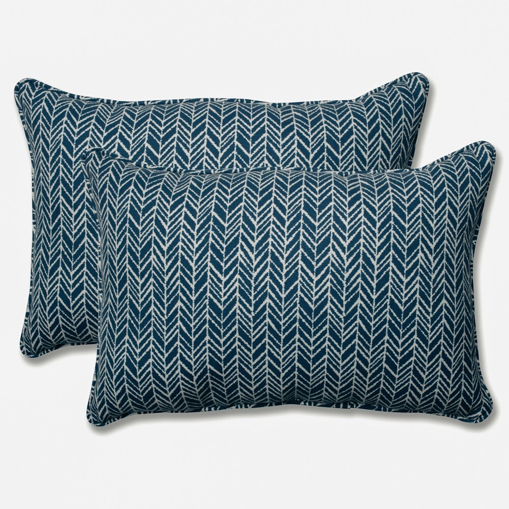 Pillow Perfect Outdoor Indoor Herringbone Ink Blue Rectangular