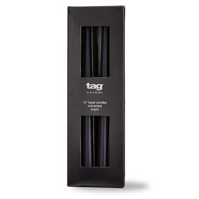 Color Studio 12" Traditional Taper Unscented Smokeless Paraffin Wax Candle Black Set of 4 Burn Time 8 hrs.