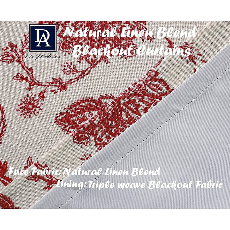 DriftAway Freda Jacobean Floral Linen Blend Lined Blackout Back Tabs Window Curtains