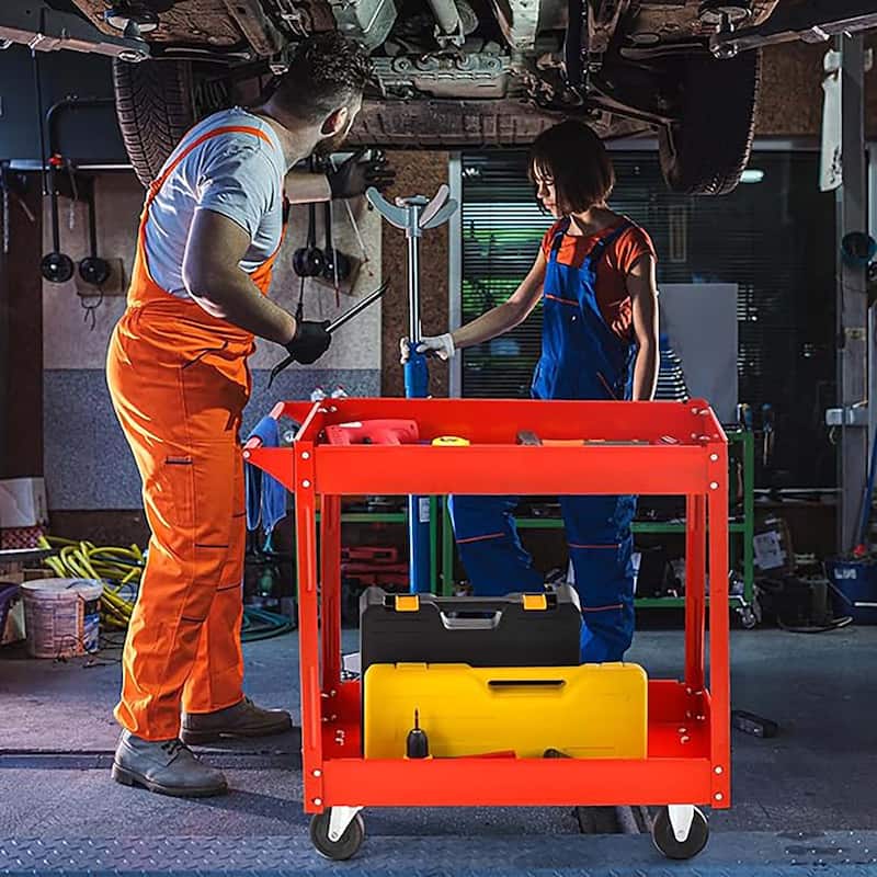 2-Tier Utility Cart Metal Rolling Tool Storage Organizer w/ Handle