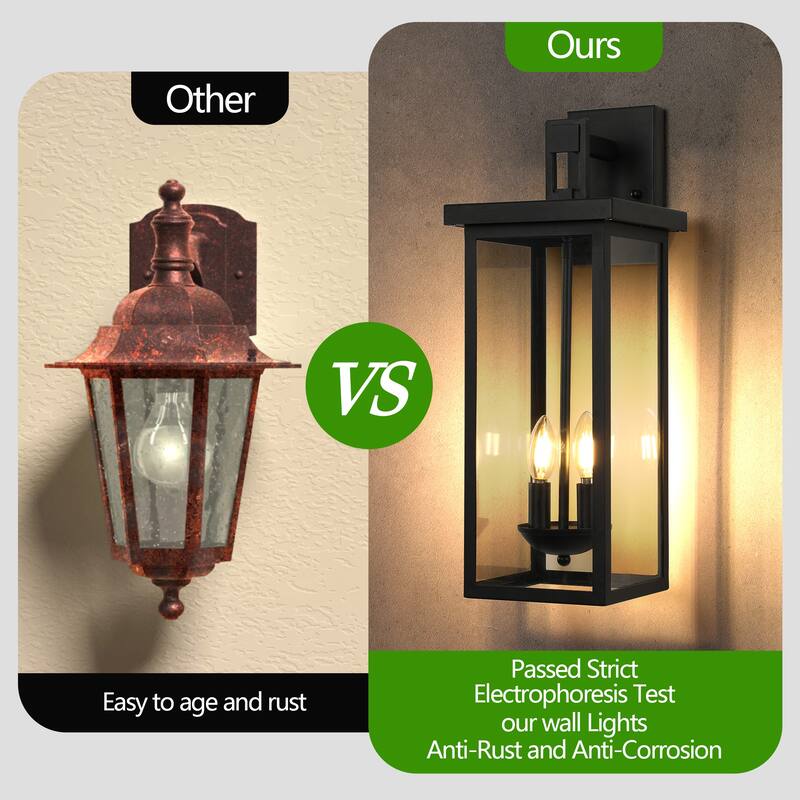 1-Pack 22.0" Outdoor Wall Lantern with Dusk to Dawn Sensor, Matte Black Finish, Clear Glass Panels, Weatherproof