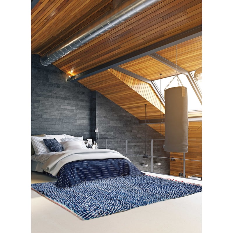 ECARPETGALLERY Hand-knotted Beni Ourain Blue Wool Rug - 3'8 x 5'7
