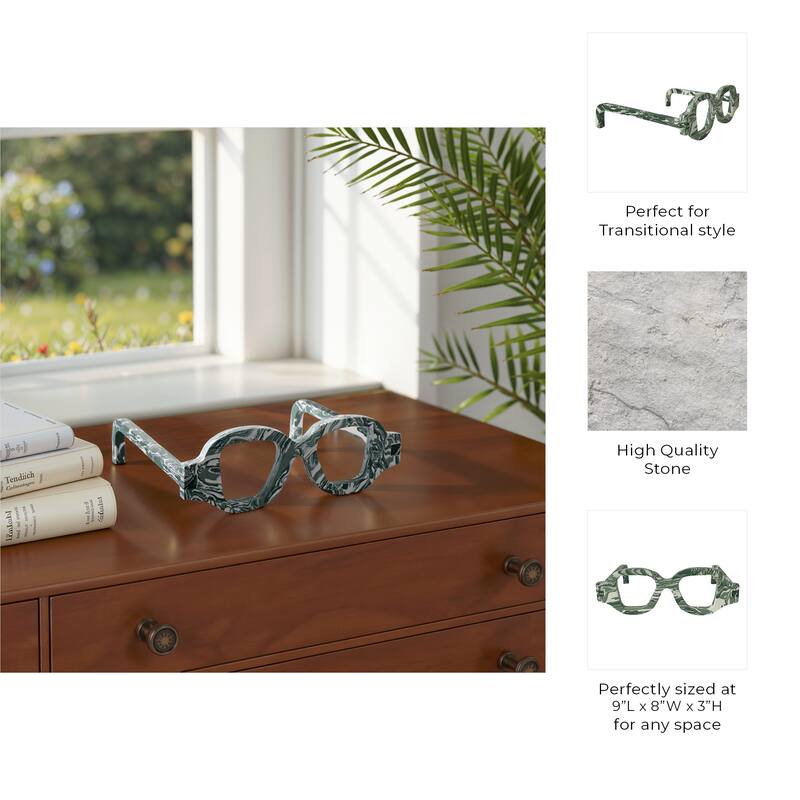 Stone Decorative Object Eyeglasses Shape Carved Sculptural Accent - 9" x 8" x 3"