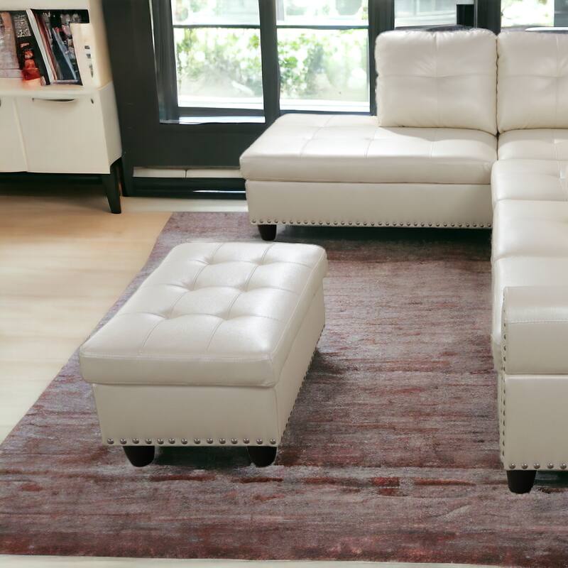 KISRAIS 28.5" Wide Vegan Leather Nailhead Trim Storage Ottoman