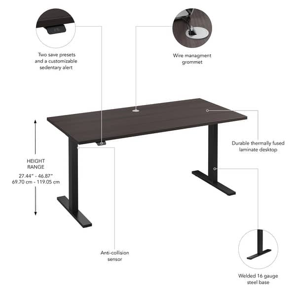dimension image slide 8 of 22, Bush Business Furniture Move 60 Series 60x30 Adjustable Standing Desk
