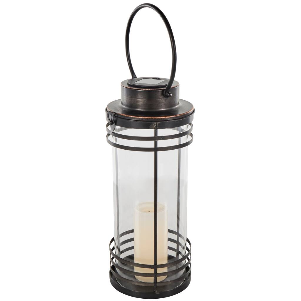 Metal Candle Lantern with Round Circle Lines - Black - Roche River Decor