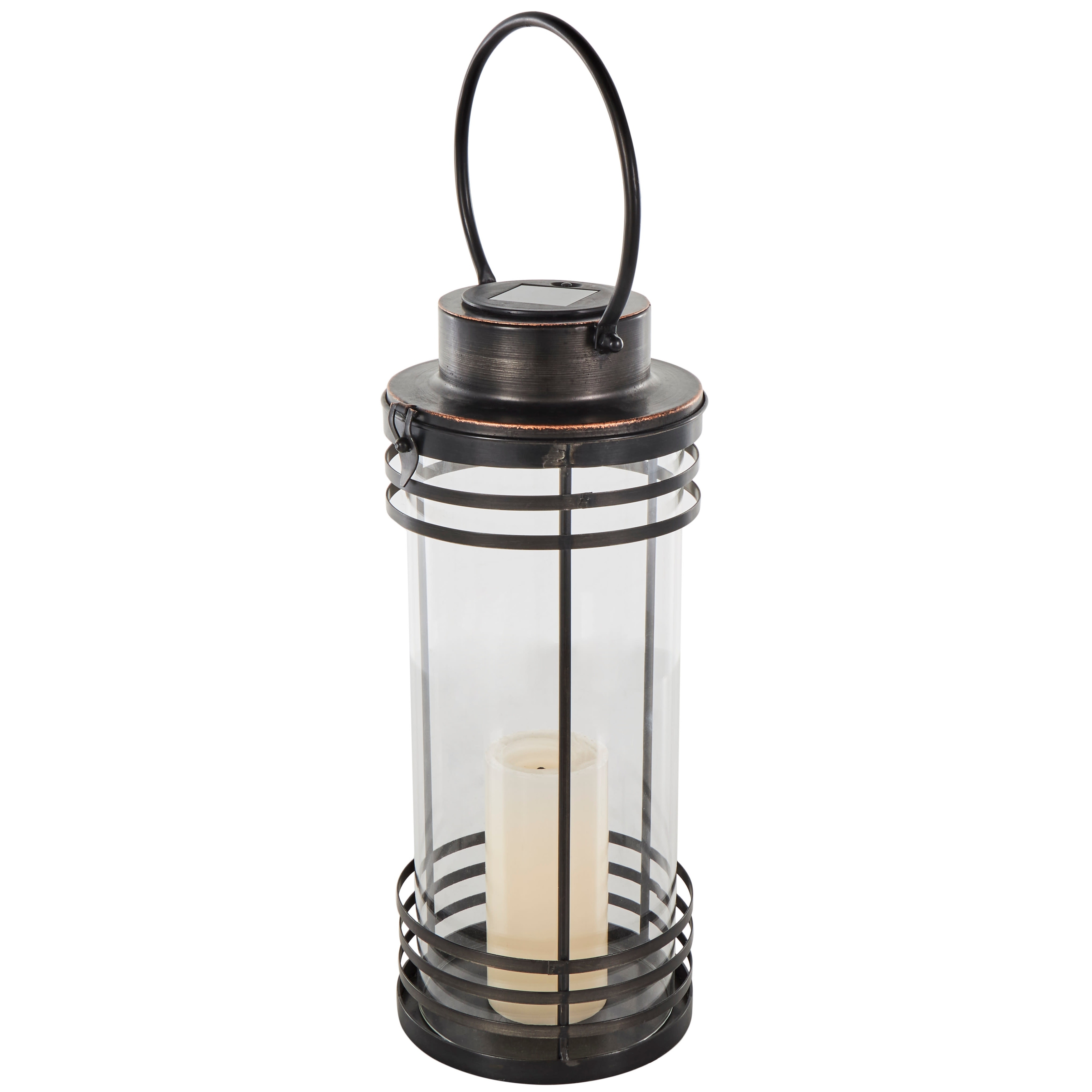 Roche River Decor - Metal Candle Lantern with Round Circle Lines - Black