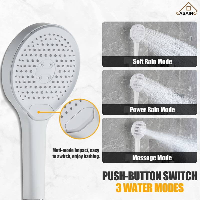 Luxury Thermostatic Shower System 5-Spray Patterns 16" Round Wall Mount Fixed and Handheld Shower Head - 15.7" x 15.7"