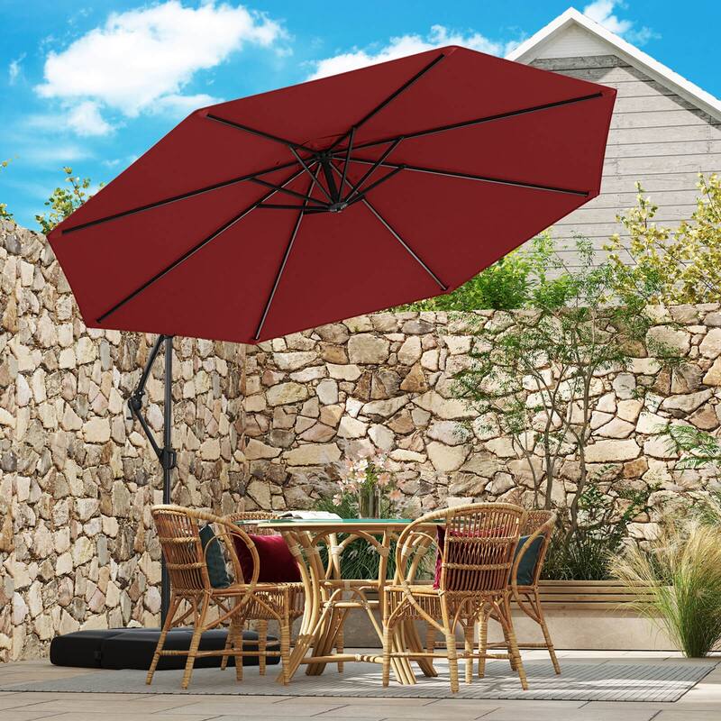 Costway 10 FT Offset Hanging Umbrella with Base Patio Cantilever