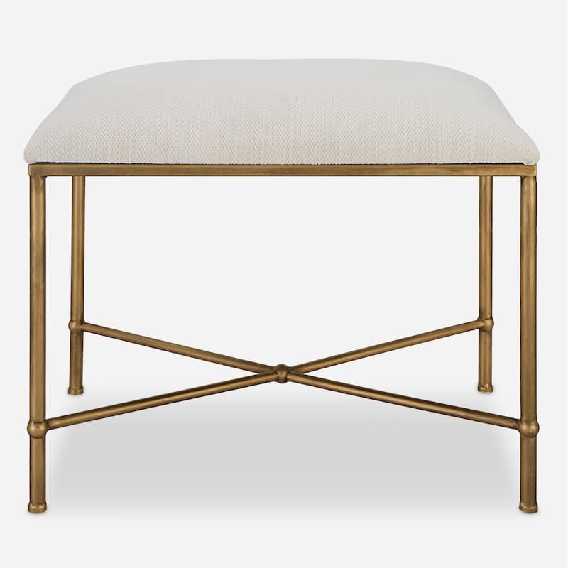 Upholstered Seat Iron Framed Bench - 24" - White and Gold