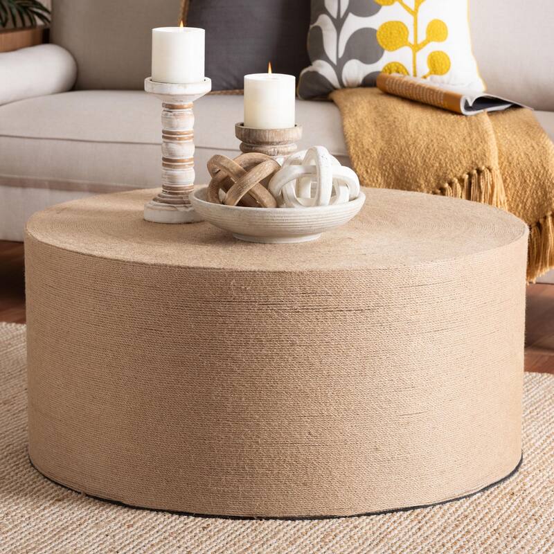 Lapis Handwoven Jute Coffee Table - Boho Round Centerpiece with Natural Fiber, Coastal Design for Living Room or Lounge