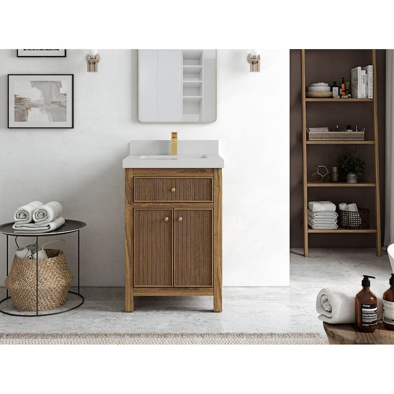 Willow Collections 24 x 22 Sonoma Teak Wood Single Bowl Sink Bathroom Vanity in Golden Teak with Countertop