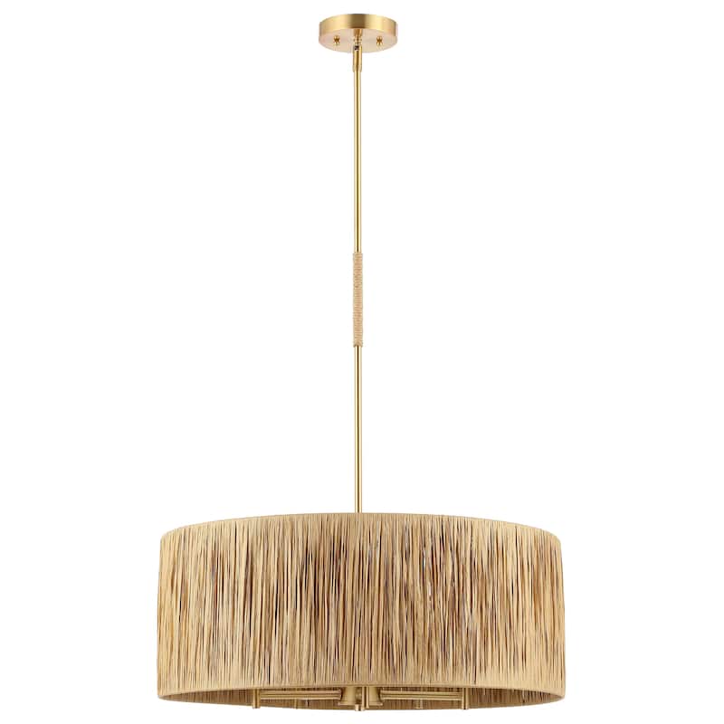 SAFAVIEH Lighting Maele Extendable Pendant - 24 In. W x 24 In. D x 19-49 In. H - Natural/Gold - 24Wx24Dx49H