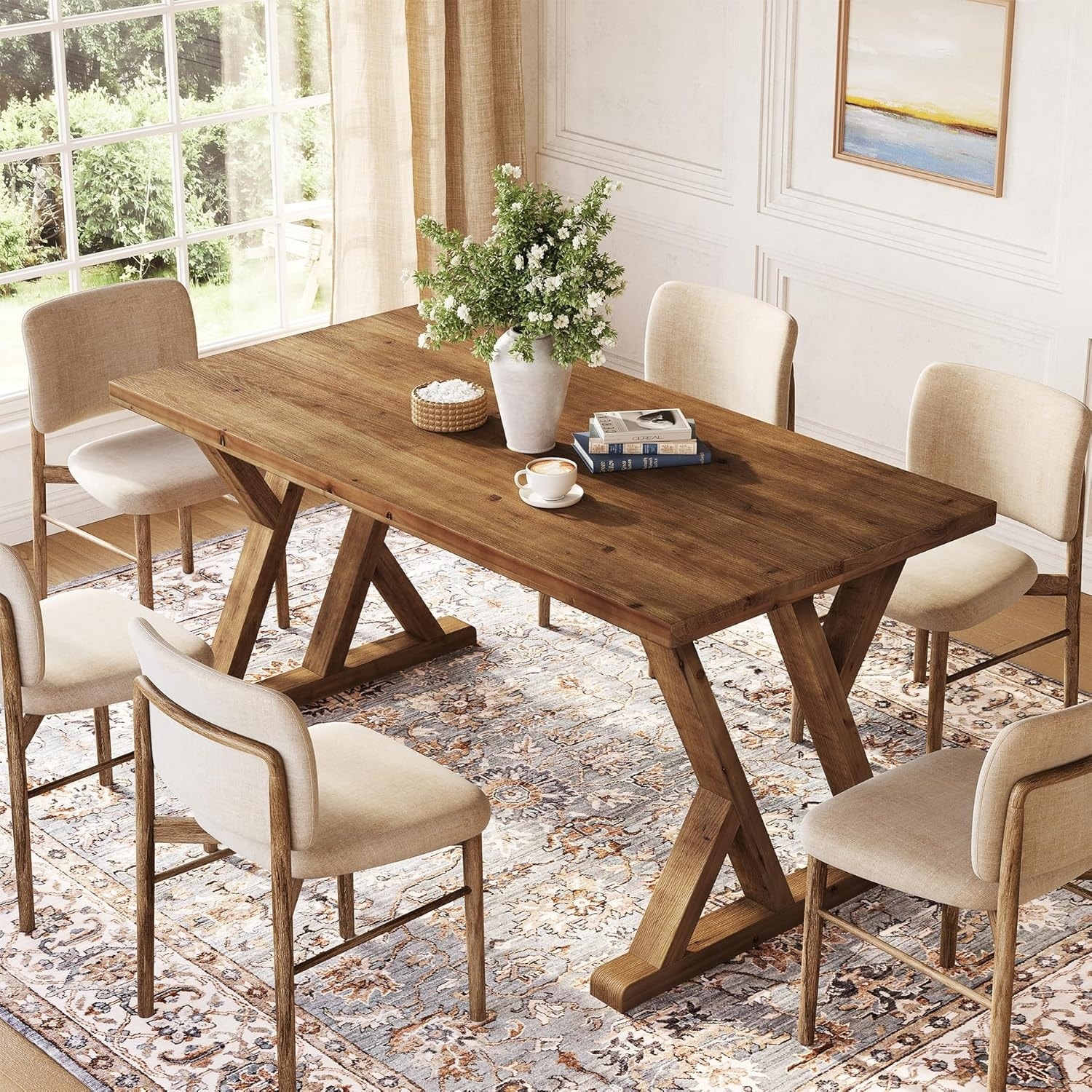 63 Inches Wood Dining Table for 4-6 People