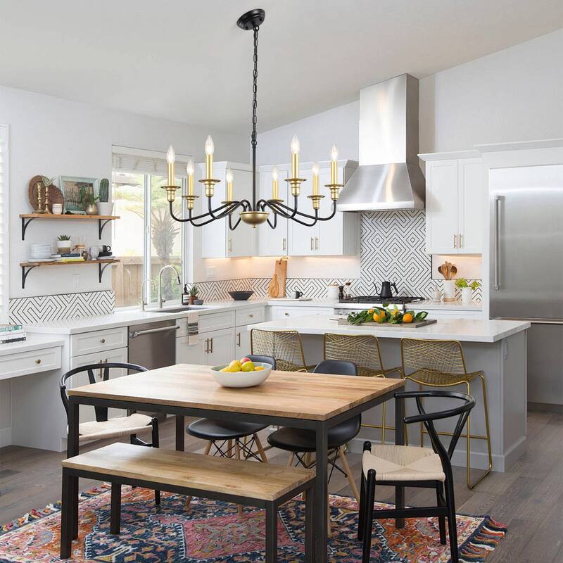 8-Light Rustic Candlestick Island Chandelier Linear Chandelier Lighting for Kitchen Island