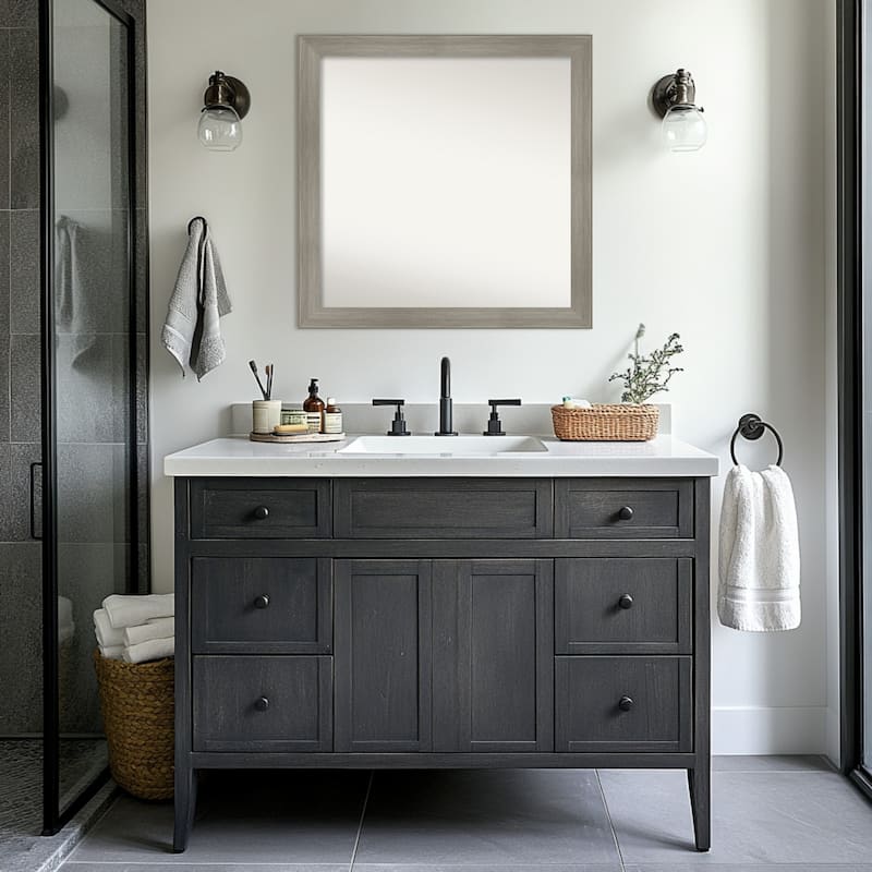 Grand Narrow Non-Beveled Framed Bathroom Vanity Wall Mirror