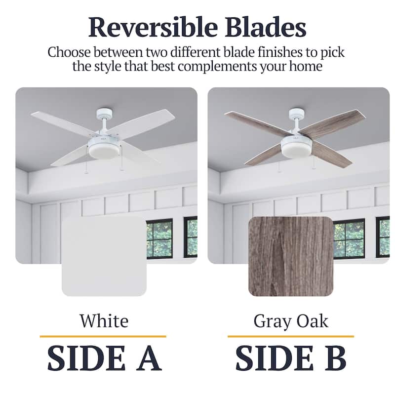 52" Prominence Home Memphis Bright White Contemporary Indoor LED Ceiling Fan with Light, Pull Chain