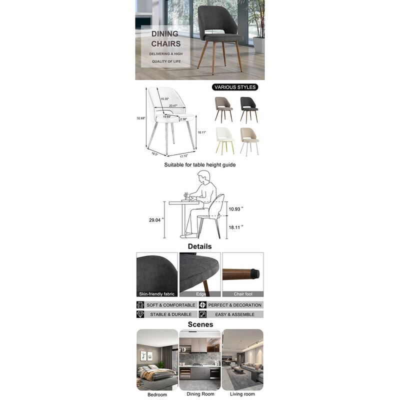 Linen Accent Chair,Leisure Chairs, Upholstered Side Chair with Metal Legs