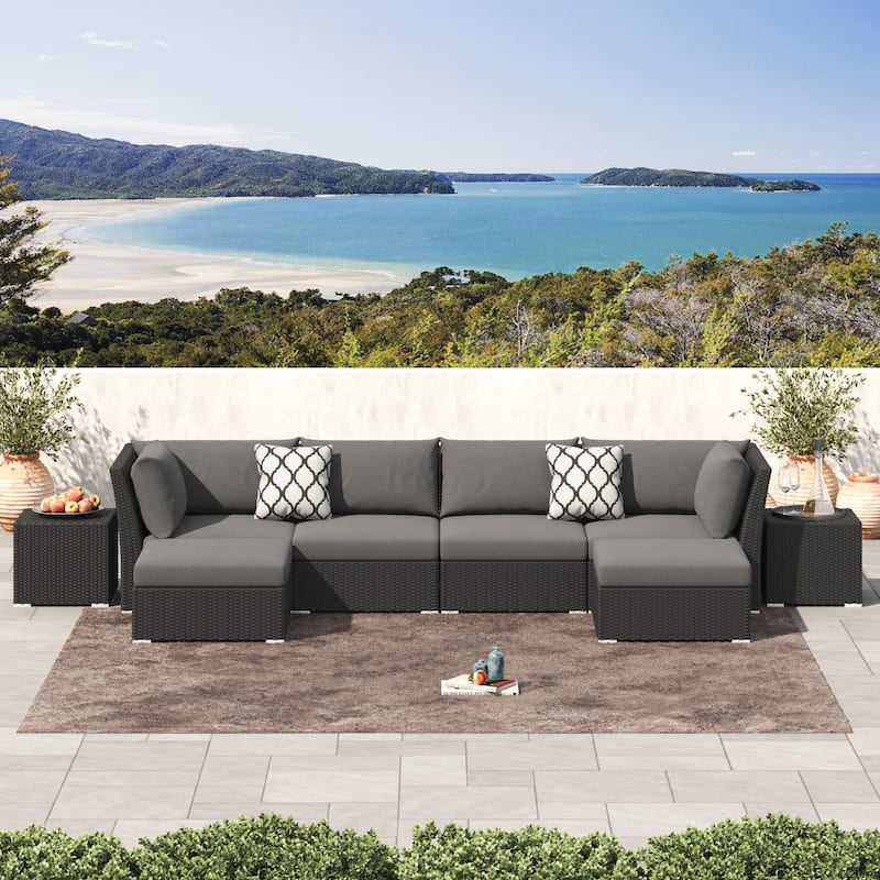 Corvus 8-piece Aluminum Wicker Patio Sectional Conversation Set