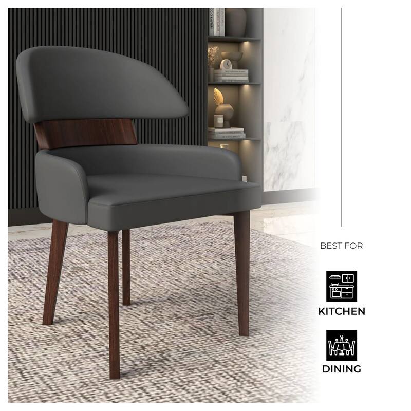 Ethos Leather Dining Chair with Rubberwood Legs Curved Back Accent Chair for Kitchen and Dining Room Set of 2
