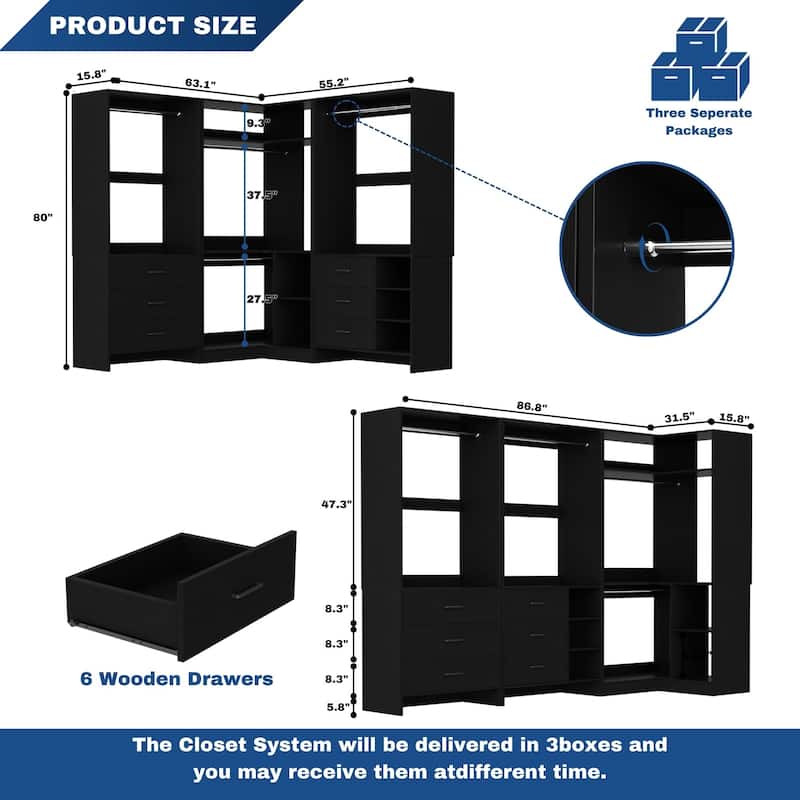 Cimly Set of 3 Freestanding Corner Closet System, Space-saving Closet Organizer for Walk-in/ Reach-in Closet