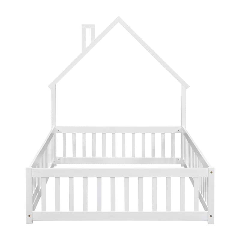 Full House-Shaped Headboard Floor Bed with Fence