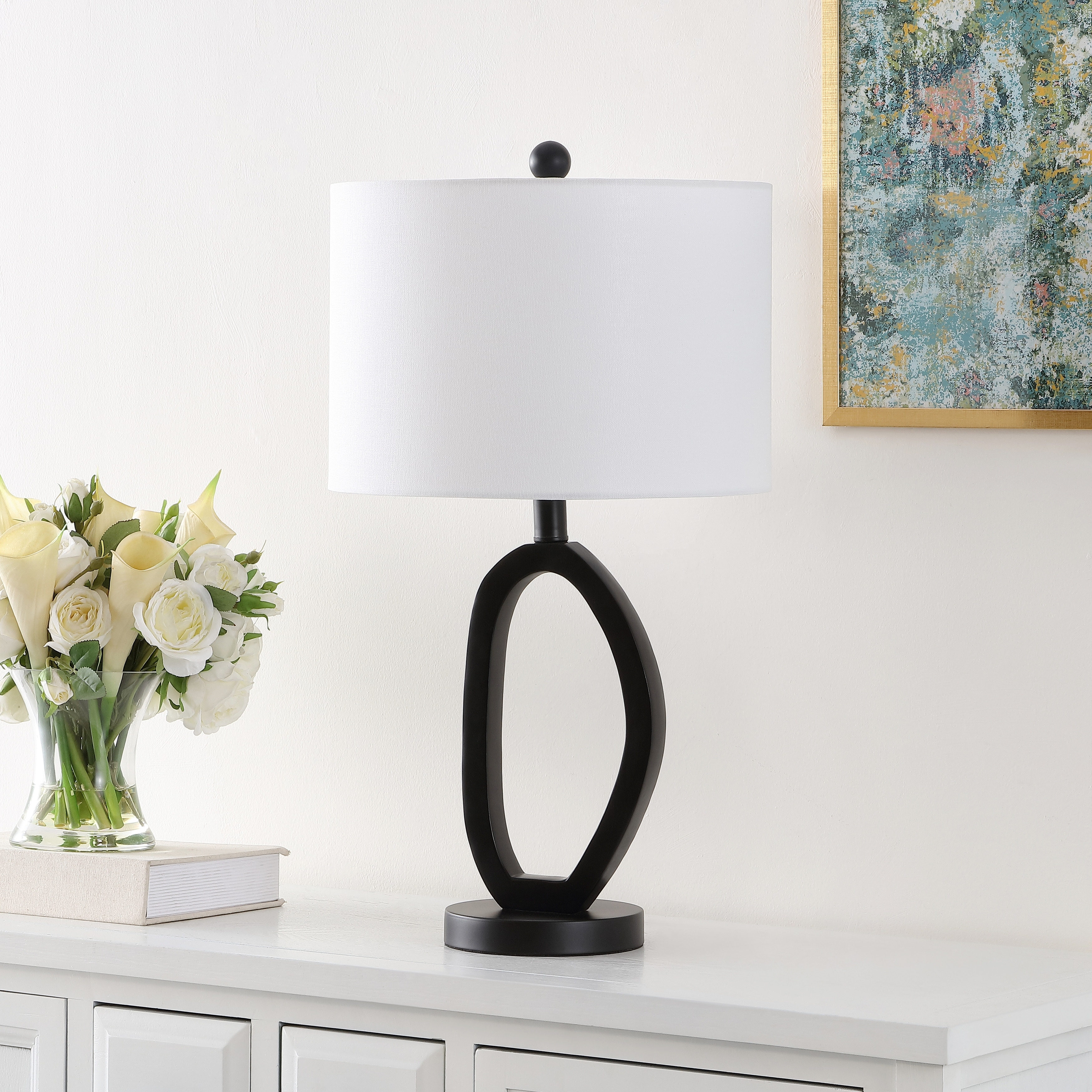 SAFAVIEH Lighting Enia Scandinavian Resin Table Lamp, 24-Inch, Black - 13Wx13Dx24H