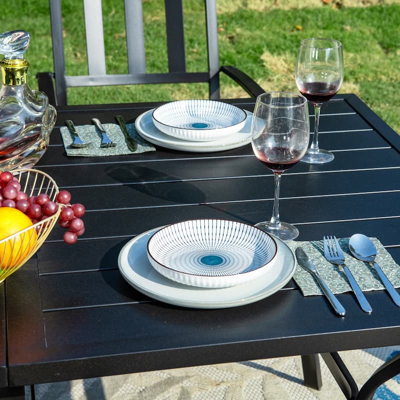 MAISON ARTS 7-piece Outdoor E-coating Metal Patio Dining Set with Stackable Chairs