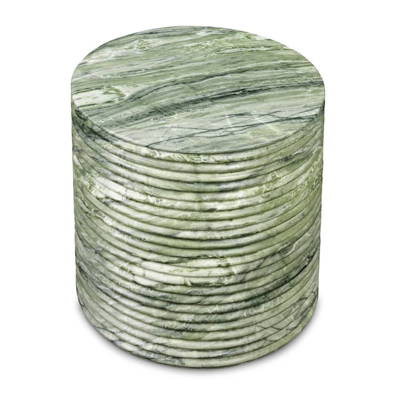 Riba Ribbed Concrete Drum Side Table with Marble Finish