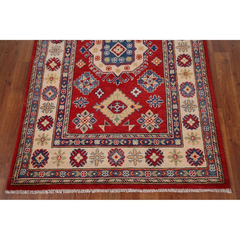 Oriental Red Kazak Accent Rug Handmade Wool Carpet - 3'4" x 4'11"