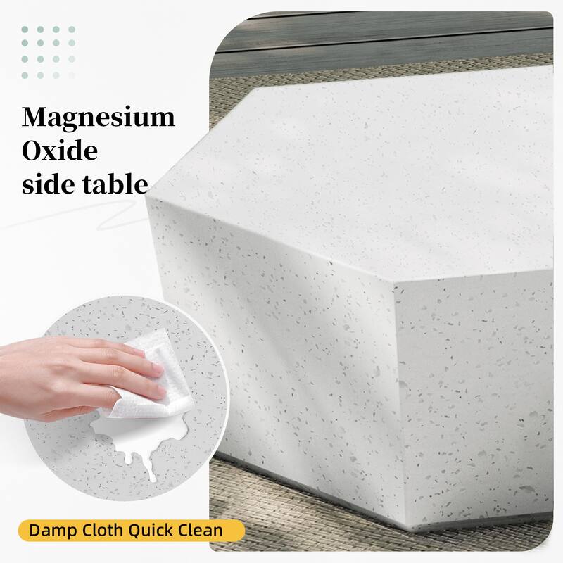 35-Inch Outdoor Side Table, Magnesium Oxide Hexagonal Coffee Table with Rain Cover