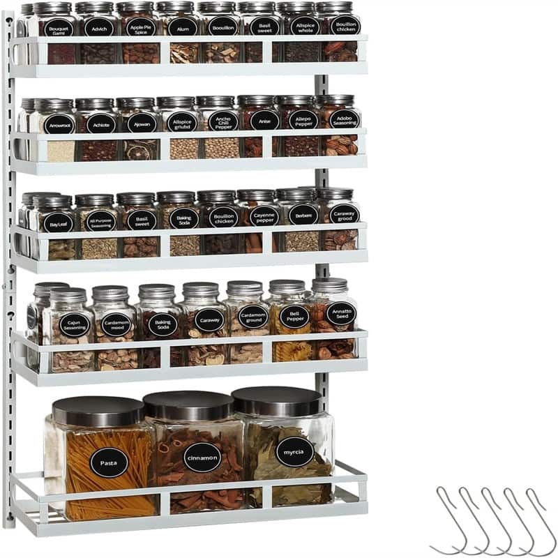Wall Mount Spice Rack Organizer 5 Tier Height - 4.6"D x 16.6"W x 32.3"H