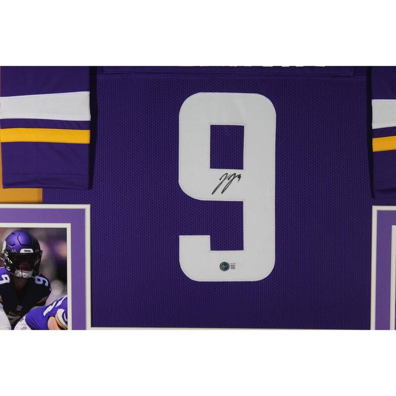 J.J. McCarthy Autographed Custom Pro Style Purple Signed Football Framed Jersey Beckett COA JJ - 8' x 11'
