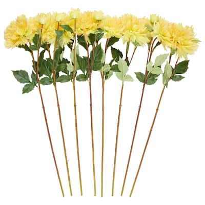 Faux Foliage Dahlia Tall Artificial Flower Stem - Set of 8 Yellow - Roche River Decor