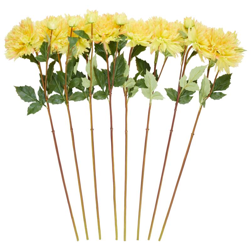 Yellow Faux Foliage Tall Dahlia Artificial Flower Stem (Set of 8)